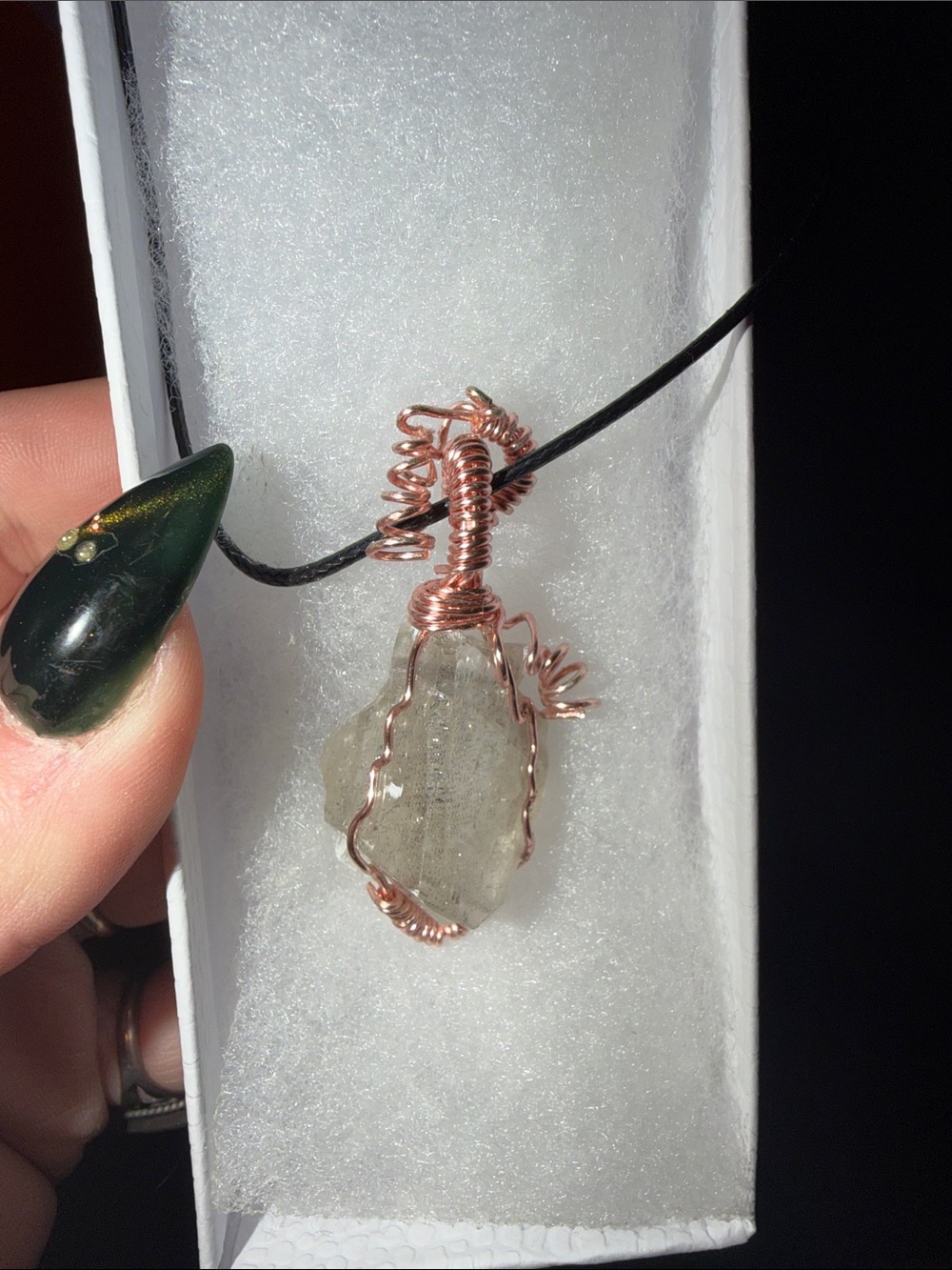 Handmade herkimar wire wrapped Crystal Pendant Necklace with Copper Wire- black